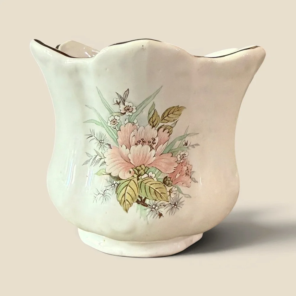 Vtg 70s Pottery Planter Vase Scalloped Floral England Bossons Ceramics St Aidans
